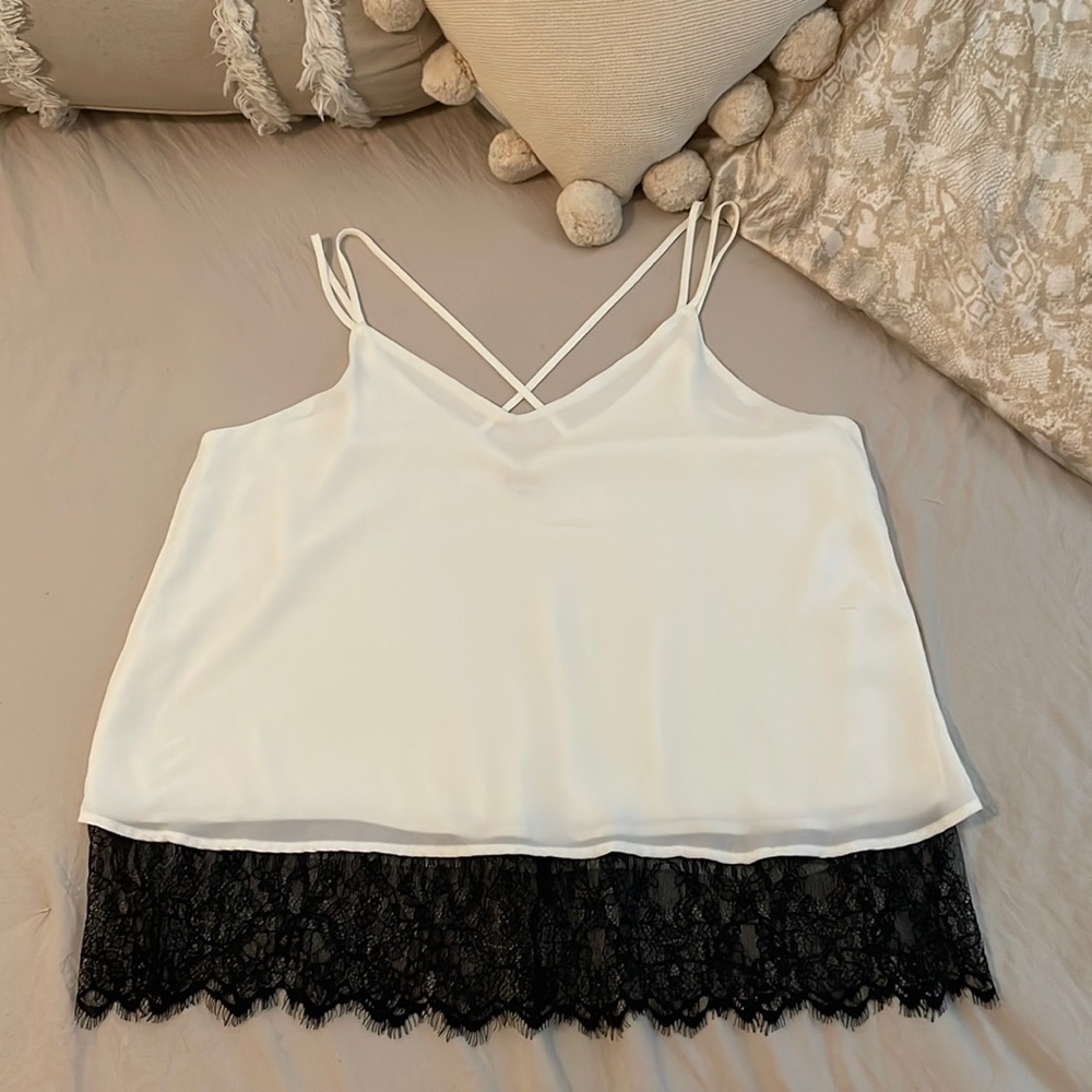 Lily White Size Large Cream chiffon and black lace Tank Top